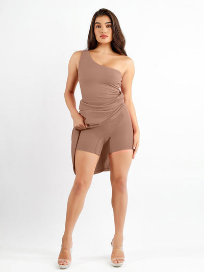 Shapewear Modal One Shoulder Front Slit Slimming Maxi Dress