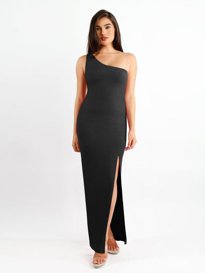 Shapewear Modal One Shoulder Front Slit Slimming Maxi Dress