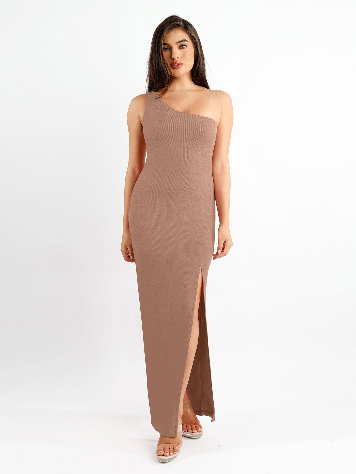 Shapewear Modal One Shoulder Front Slit Slimming Maxi Dress