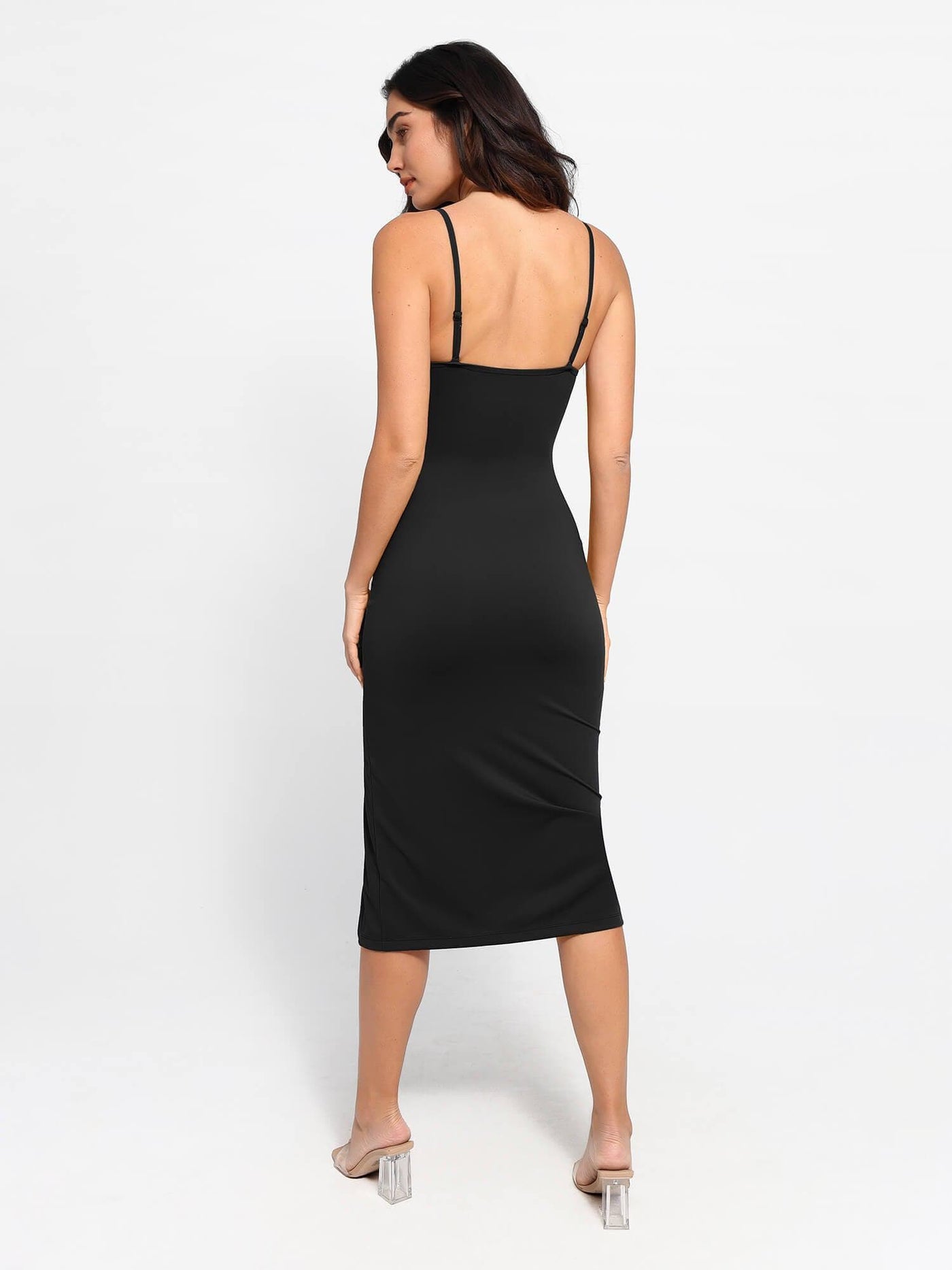 Shapewear Slimming Midi Dress and Sheer Mesh Overlay Set