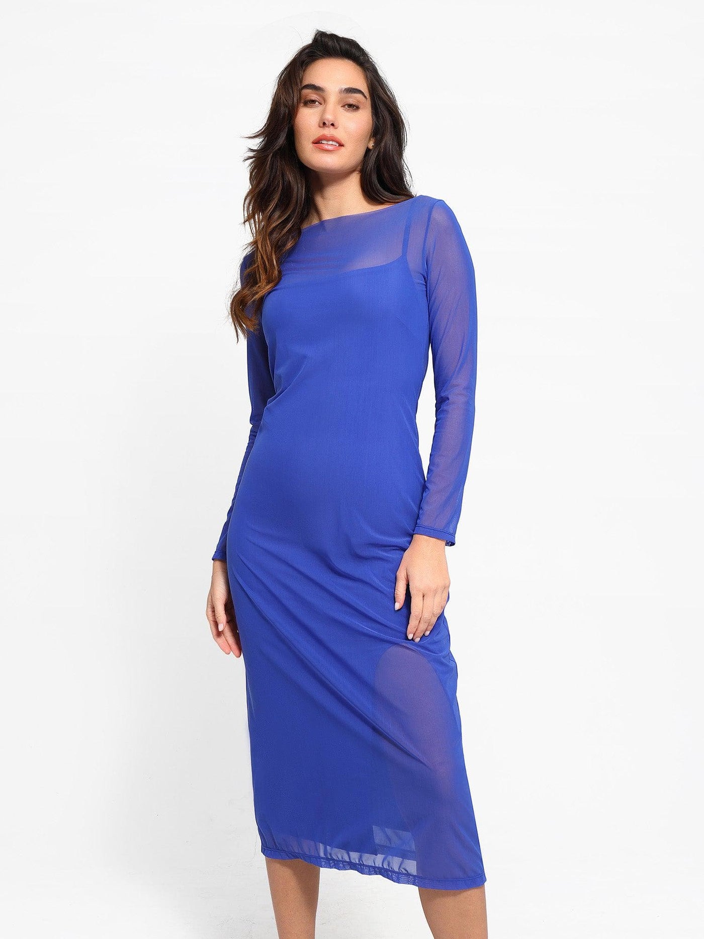 Shapewear Slimming Midi Dress and Sheer Mesh Overlay Set