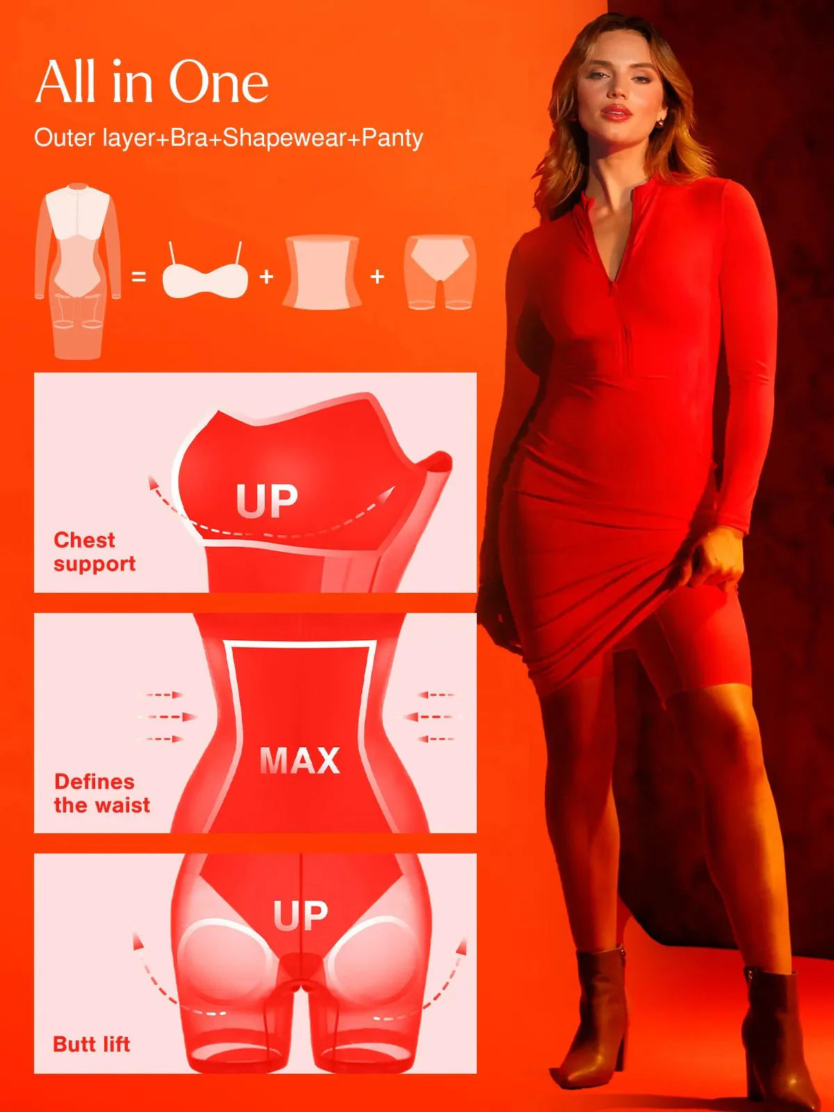 Redtag Thermal Shapewear Long Sleeve Mock Neck Midi Dress