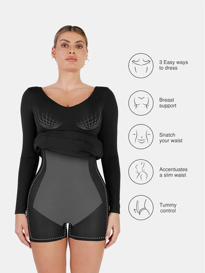 Shapewear Long Sleeve V-Neck Low Back Slimming Maxi Dress