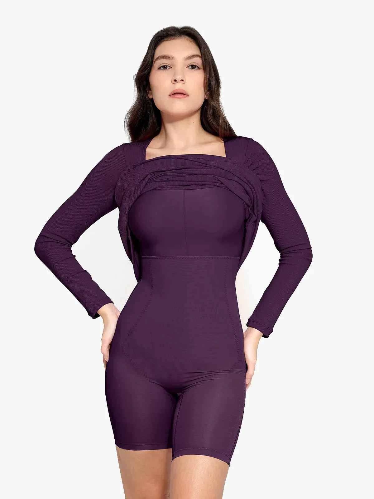 Shapewear Square Neck Long Sleeve Slimming Modal Maxi Dress