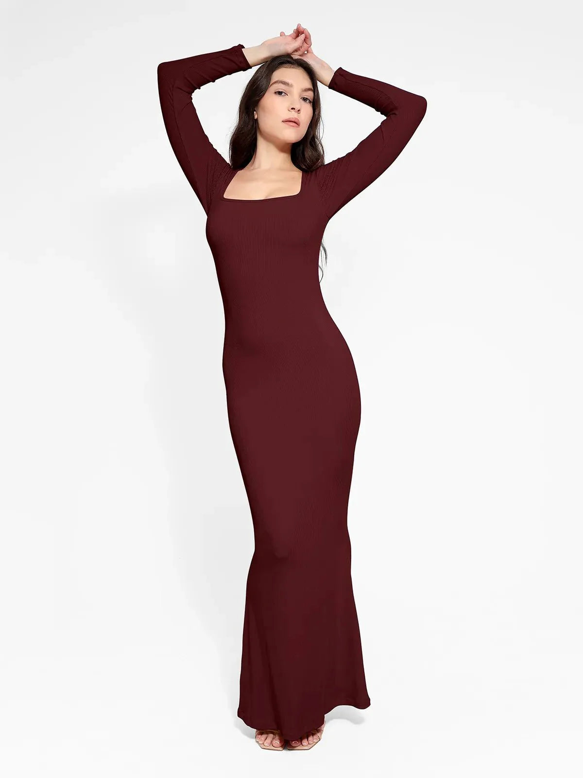 Shapewear Square Neck Long Sleeve Slimming Modal Maxi Dress