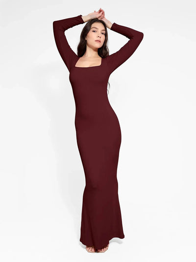 Shapewear Square Neck Long Sleeve Slimming Modal Maxi Dress