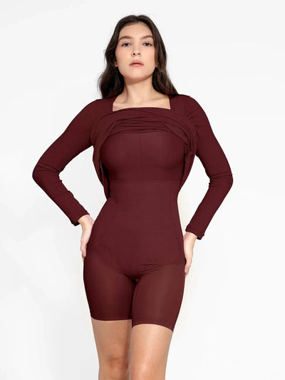 Shapewear Square Neck Long Sleeve Slimming Modal Maxi Dress