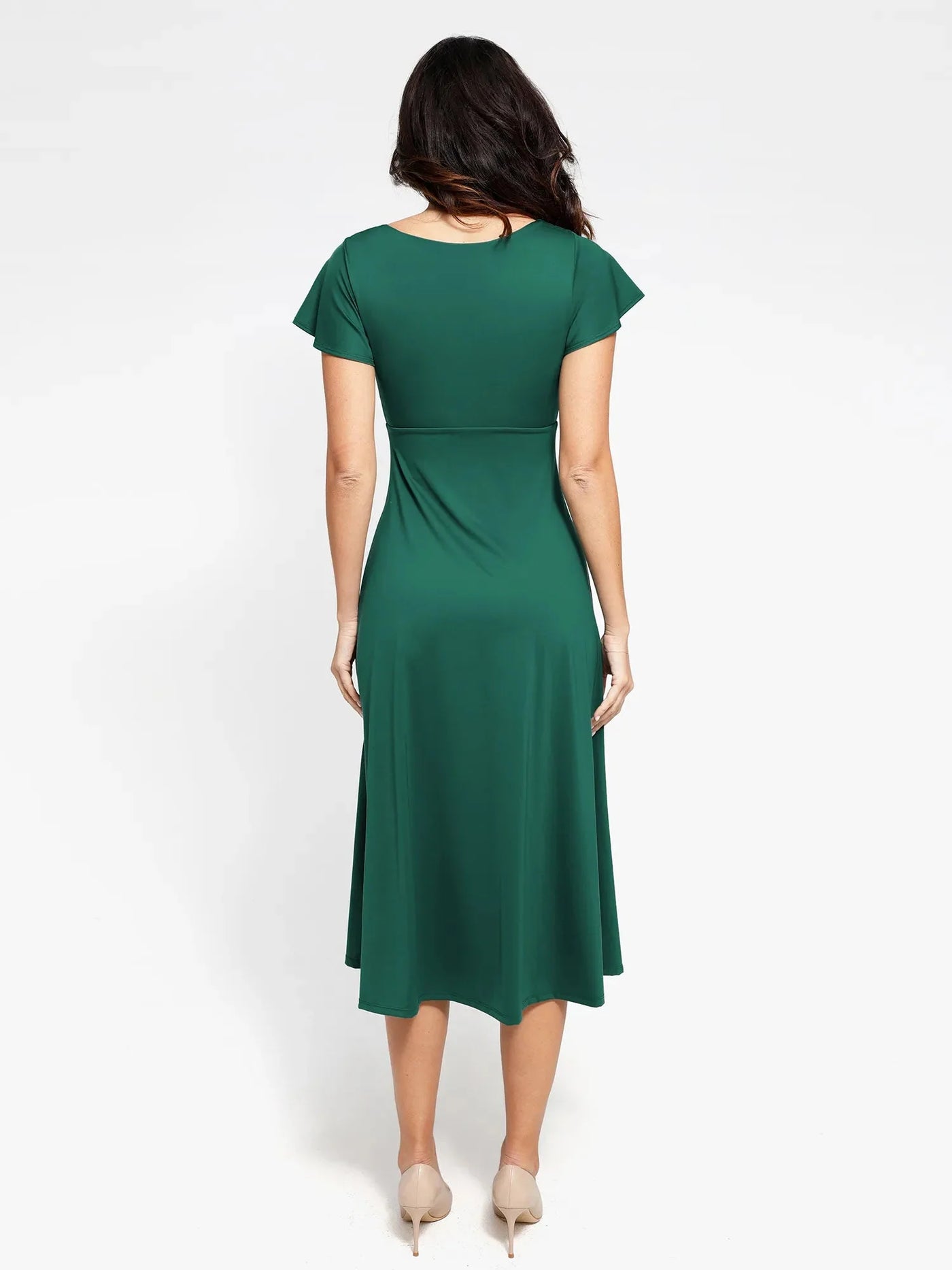 Shapewear Flutter Sleeve Sculpting A-Line Midi Dress