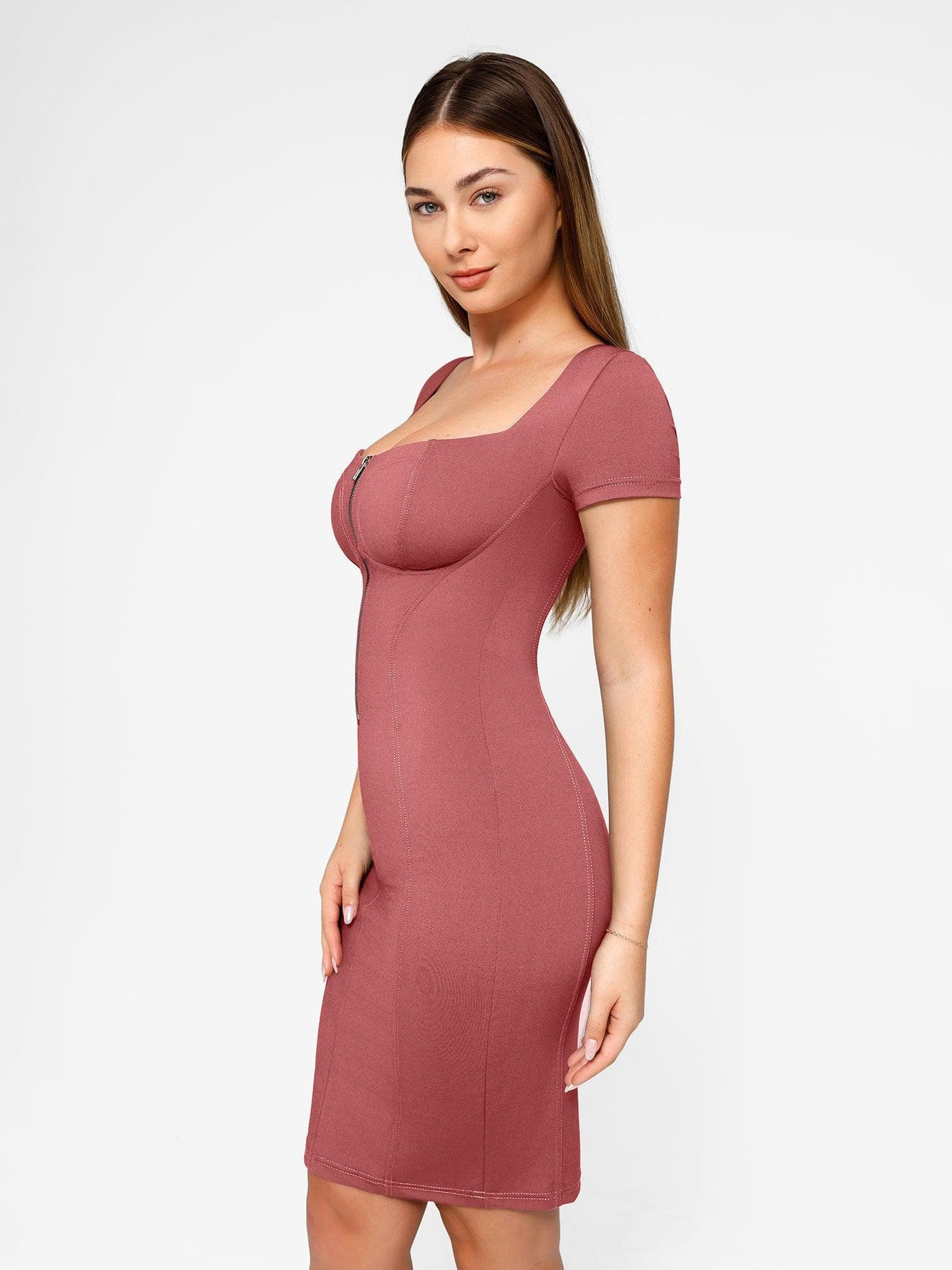 Shapewear Denim Square Neck Tummy Control Midi Dress