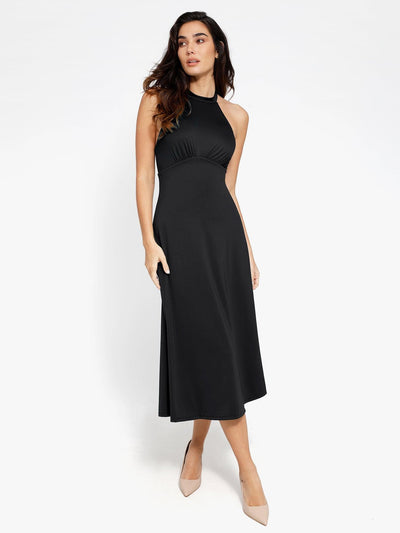 Shapewear Sculpting Backless Halter A-Line Midi Dress