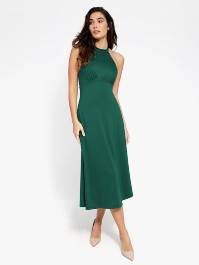 Shapewear Sculpting Backless Halter A-Line Midi Dress