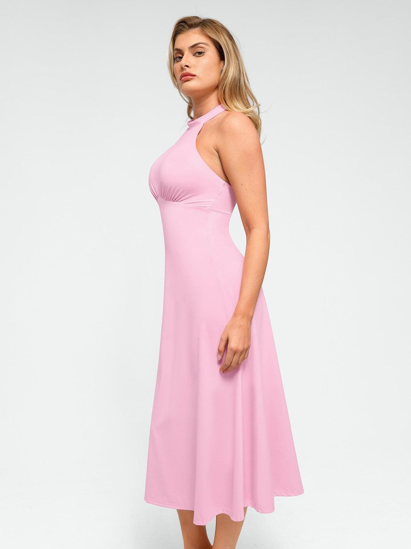 Shapewear Sculpting Backless Halter A-Line Midi Dress