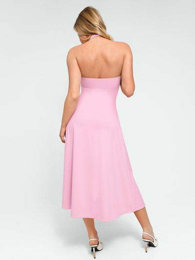 Shapewear Sculpting Backless Halter A-Line Midi Dress