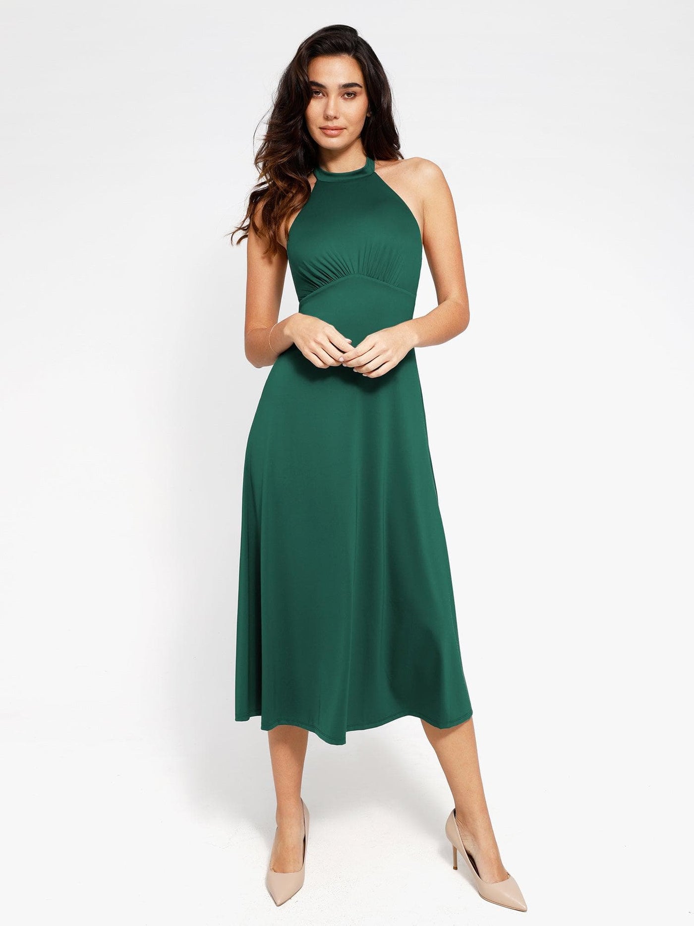 Shapewear Sculpting Backless Halter A-Line Midi Dress