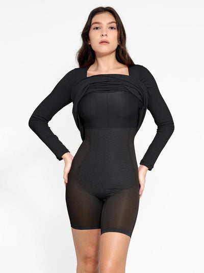 Shapewear Square Neck Long Sleeve Slimming Modal Maxi Dress