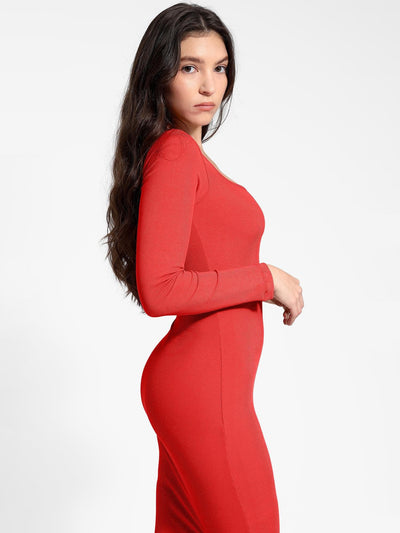 Shapewear Square Neck Long Sleeve Slimming Modal Maxi Dress