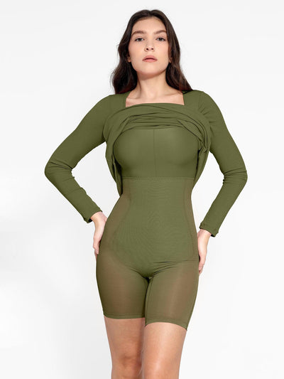 Shapewear Square Neck Long Sleeve Slimming Modal Maxi Dress