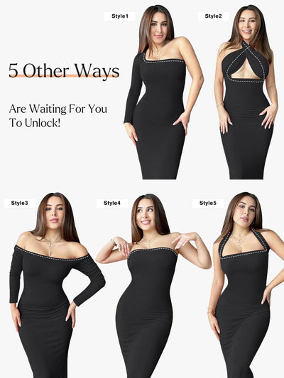 Shapewear Square Neck Long Sleeve Slimming Modal Maxi Dress