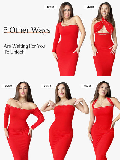 Shapewear Square Neck Long Sleeve Slimming Modal Maxi Dress