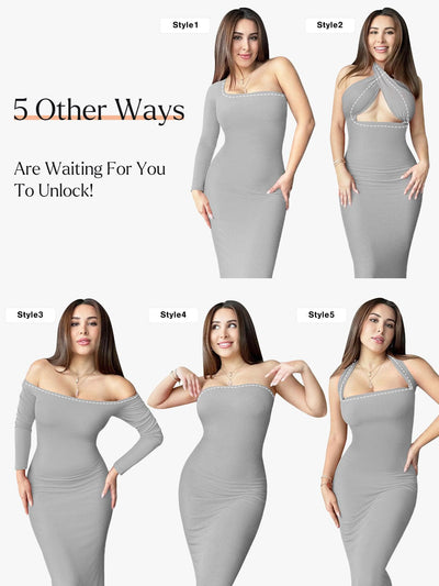 Shapewear Square Neck Long Sleeve Slimming Modal Maxi Dress