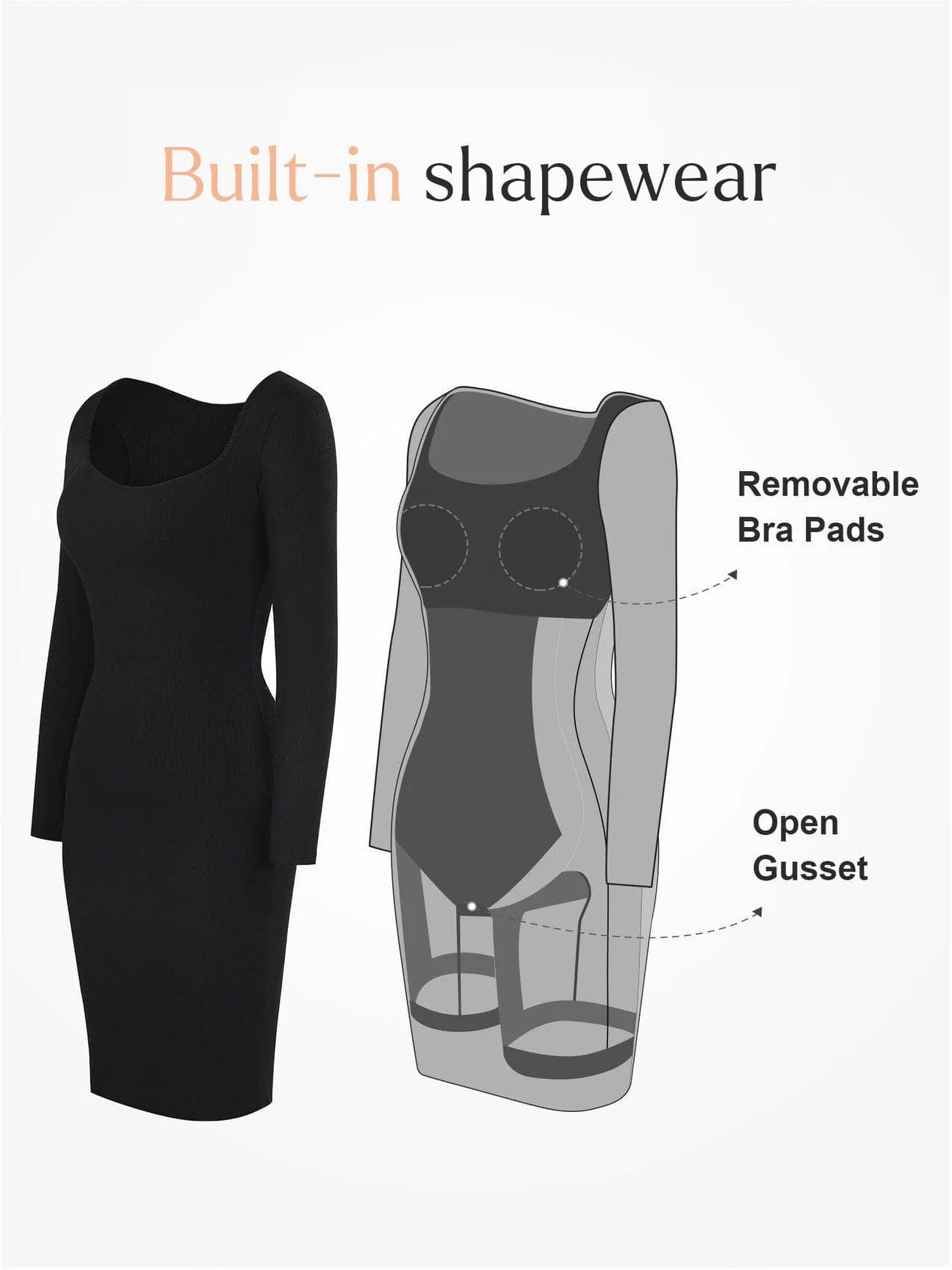 Shapewear Long Sleeve Square Neck Modal Slimming Midi Dress