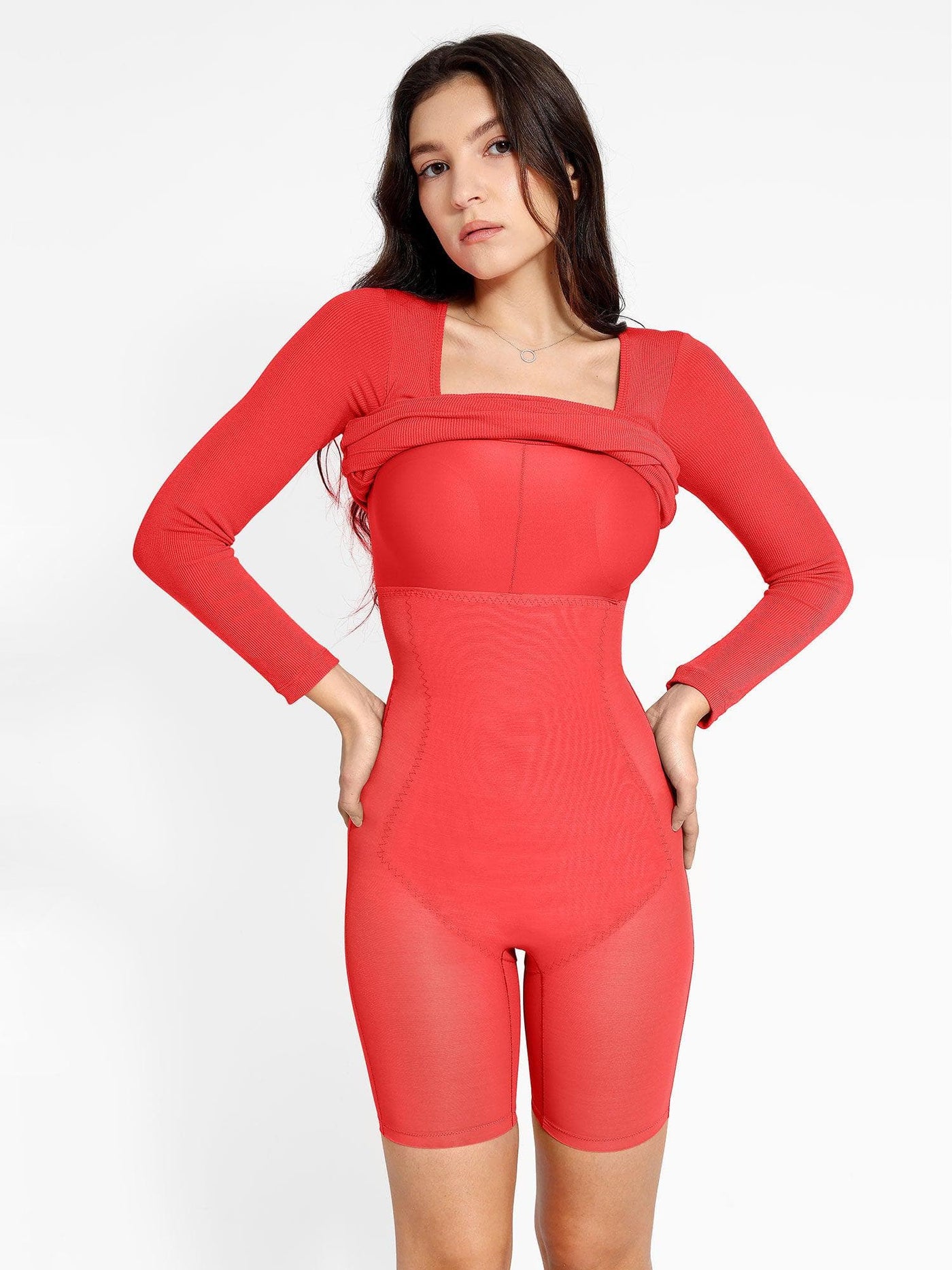 Shapewear Long Sleeve Square Neck Modal Slimming Midi Dress