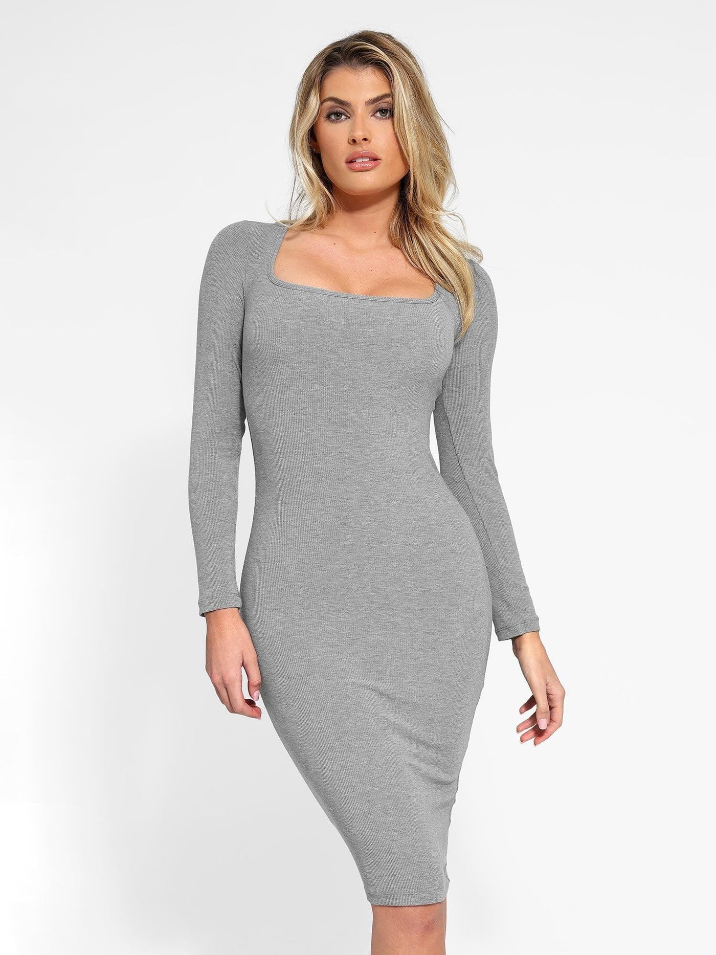 Shapewear Long Sleeve Square Neck Modal Slimming Midi Dress