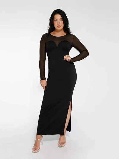 Shapewear Mesh Long Sleeve V-Back Slimming Maxi Dress