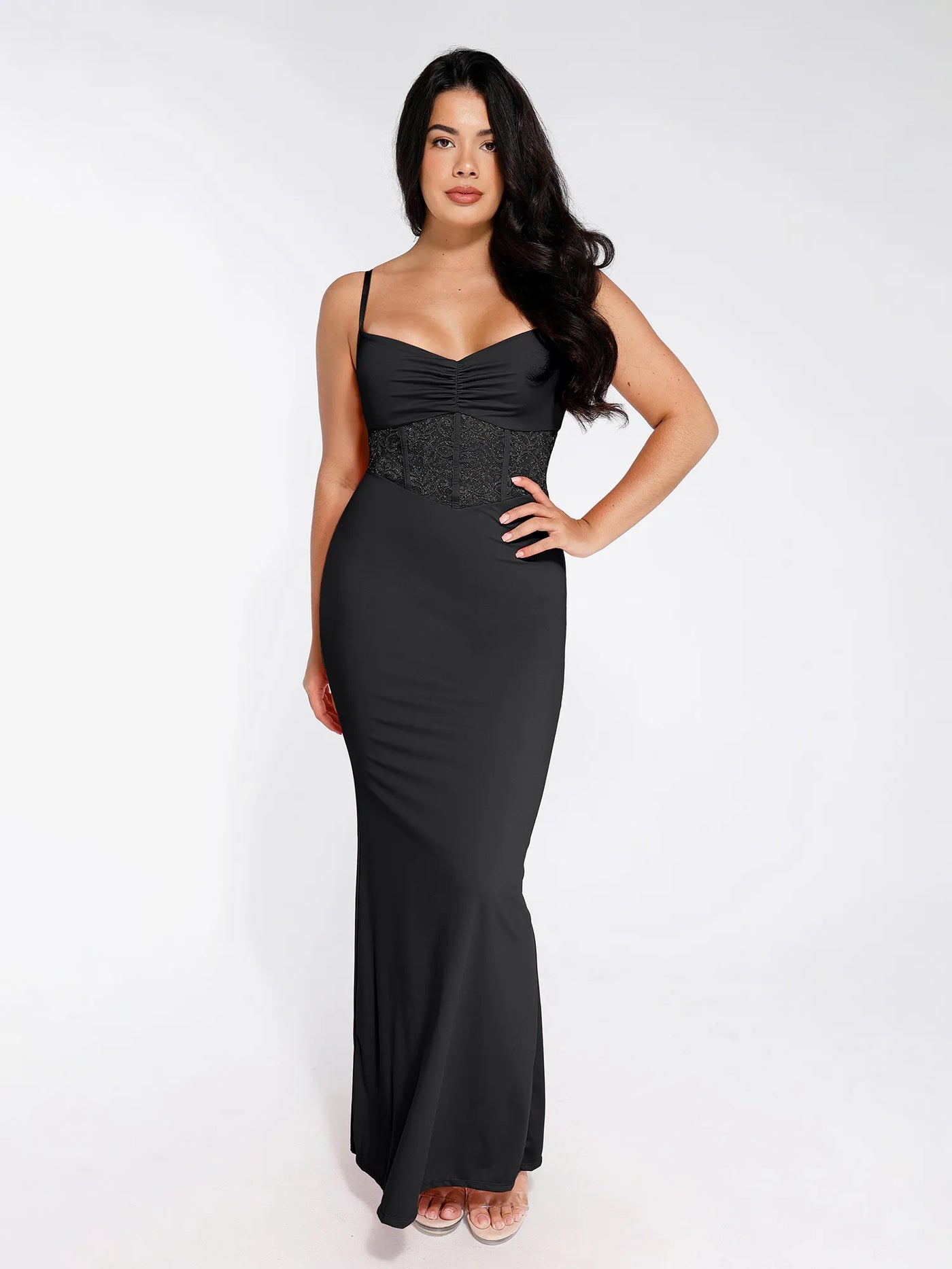 Shapewear Lace Inset Sculpting Mermaid Maxi Slip Dress