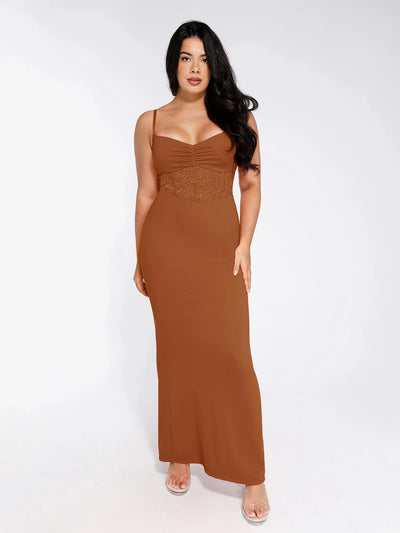 Shapewear Lace Inset Sculpting Mermaid Maxi Slip Dress