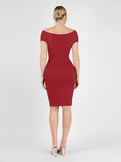 Shapewear Ruched Off-Shoulder Sculpting Midi Dress