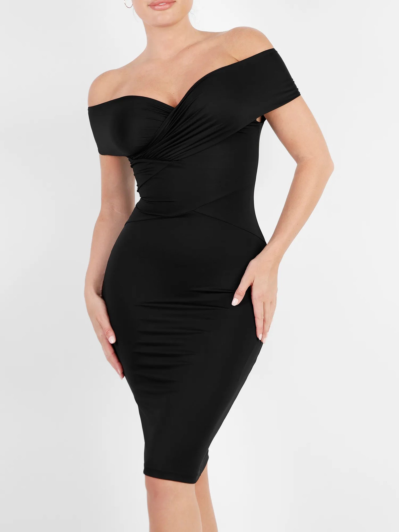 Shapewear Ruched Off-Shoulder Sculpting Midi Dress