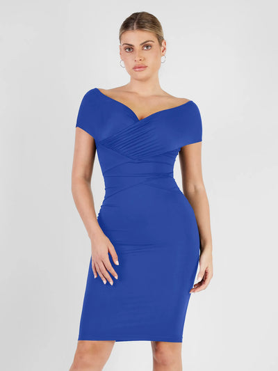 Shapewear Ruched Off-Shoulder Sculpting Midi Dress