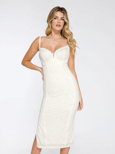 Shapewear All-Lace Hourglass Corset Side Slit Midi Dress