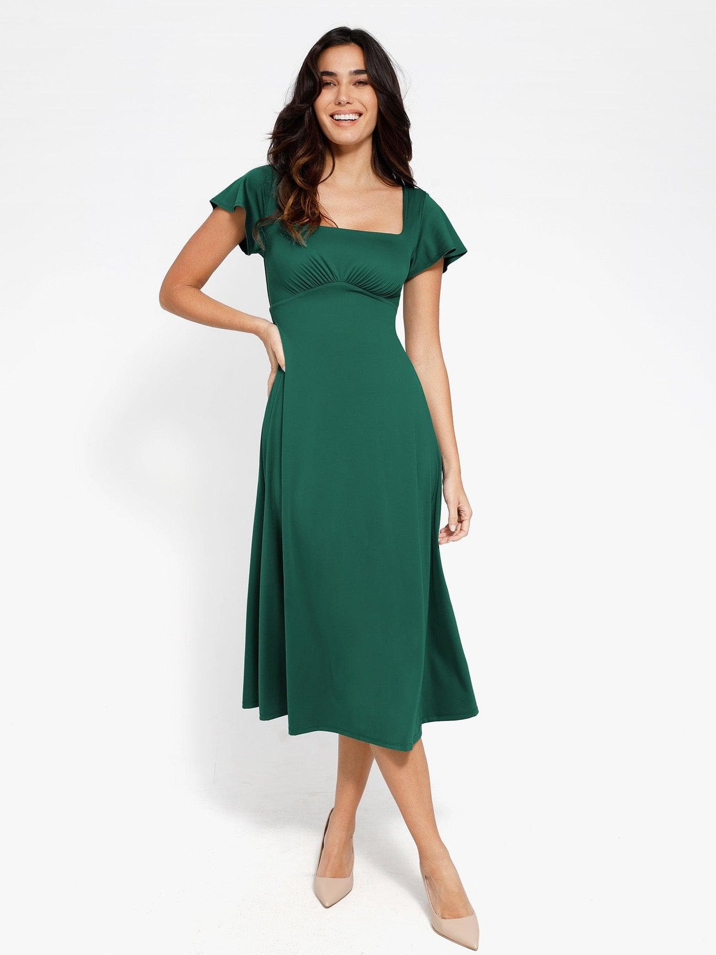 Shapewear Built-In Tummy Control A-Line Midi Dresses