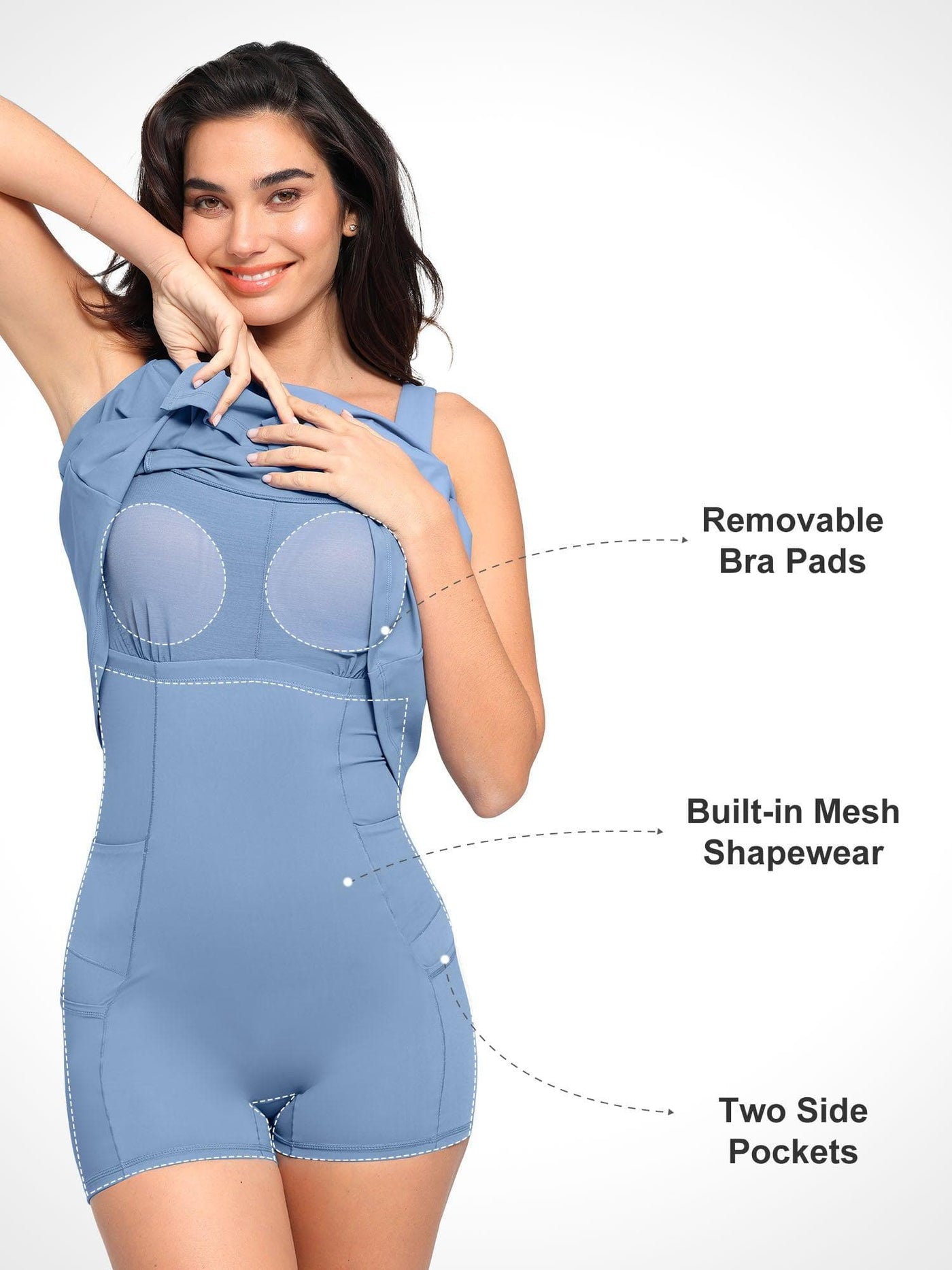 Shapewear Pet Hair Resistant Square Neck Workout Dress