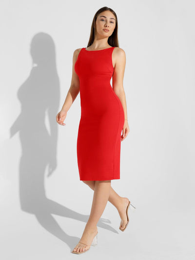 Shapewear Sleeveless Boatneck Sculpting Midi Work Dress