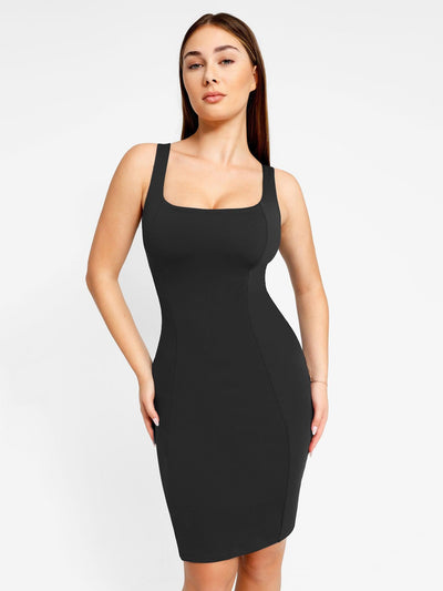 Shapewear Sleevless Square Neck Sculpting Midi Work Dress