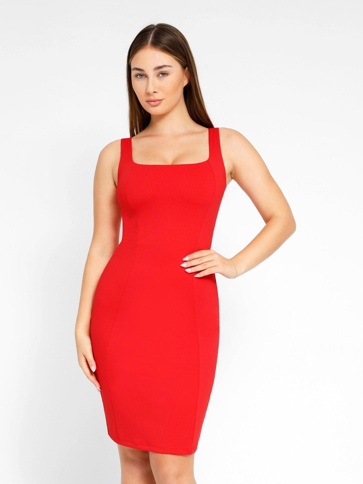 Shapewear Sleevless Square Neck Sculpting Midi Work Dress